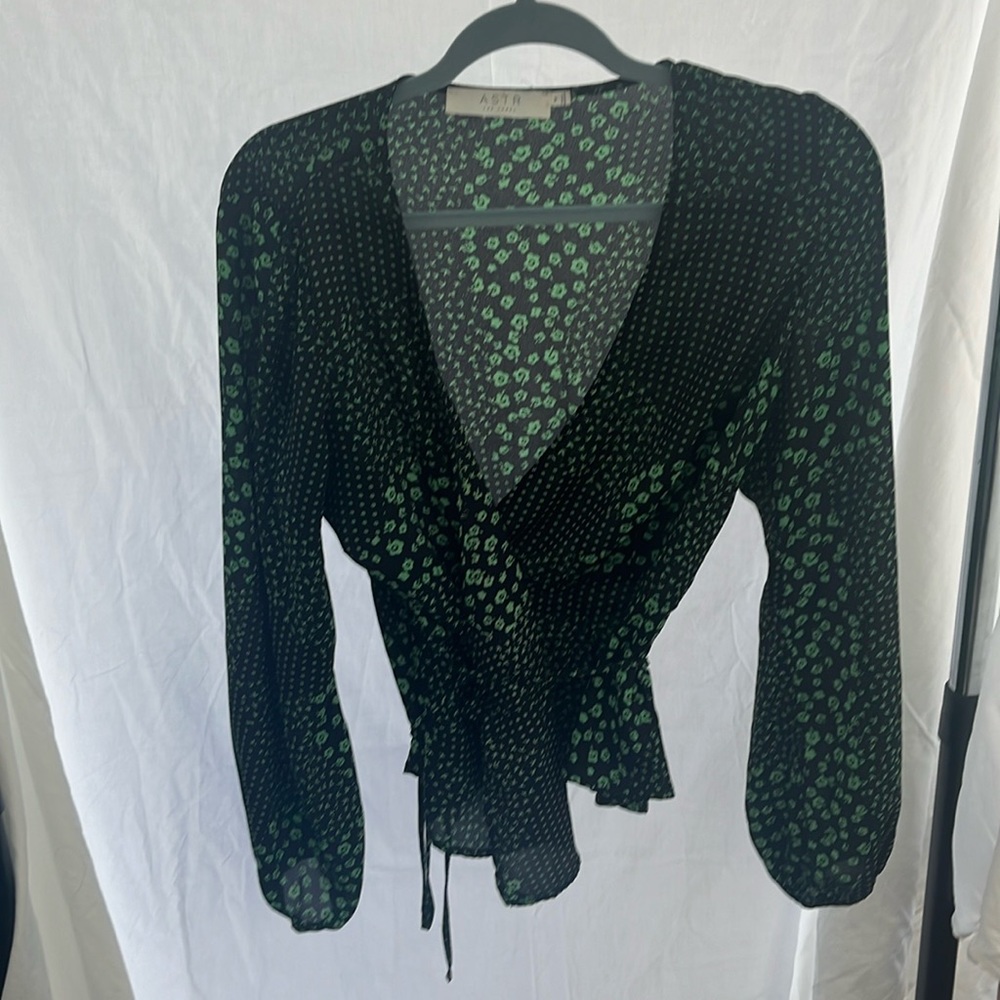 ASTR the label Long Sleeve Wrap Front Tie Top